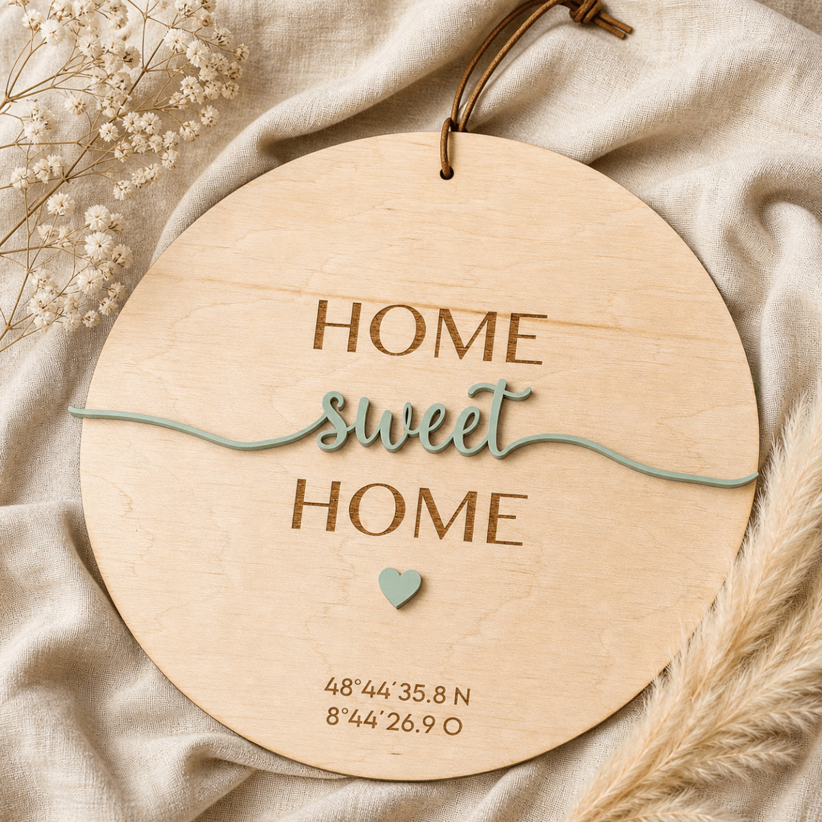 Richtfest Geschenk Türschild | Koordinaten aus Holz - LaserArt Germany