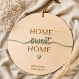 Richtfest Geschenk Türschild | Koordinaten aus Holz - LaserArt Germany
