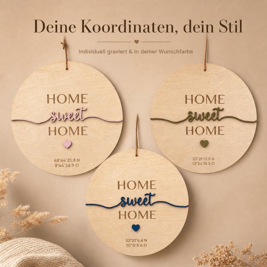 Richtfest Geschenk Türschild | Koordinaten aus Holz - LaserArt Germany