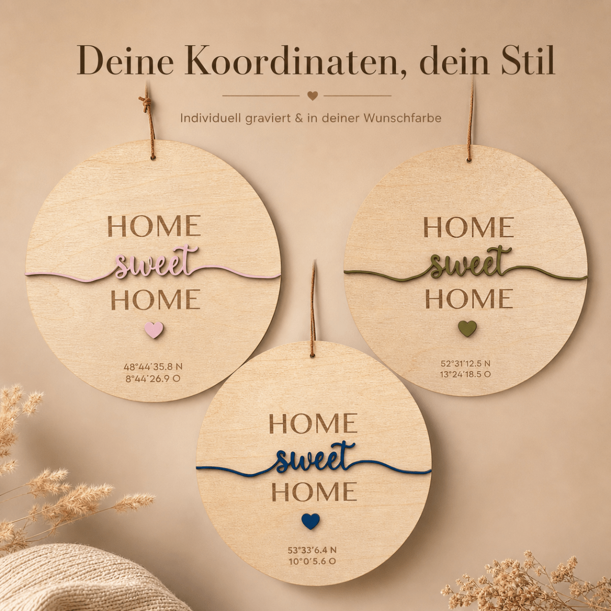 Richtfest Geschenk Türschild mit Koordinaten aus Holz – Rückseite des Türschilds