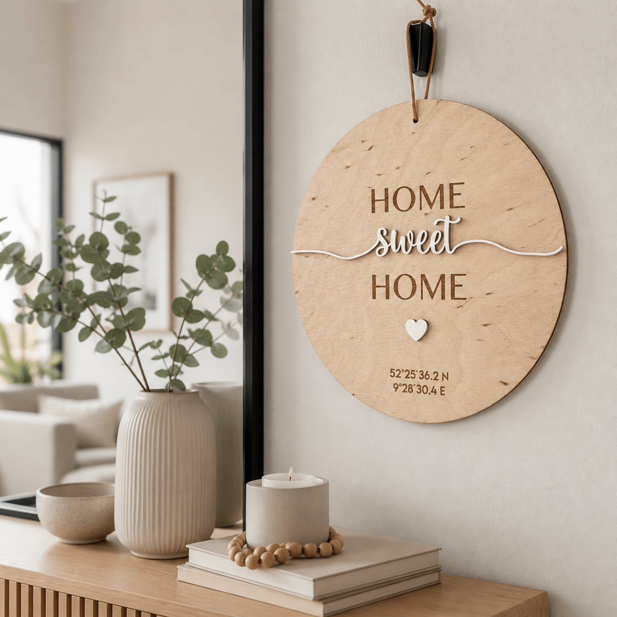 Richtfest Geschenk Türschild mit Koordinaten aus Holz – Befestigungsoption im Detail