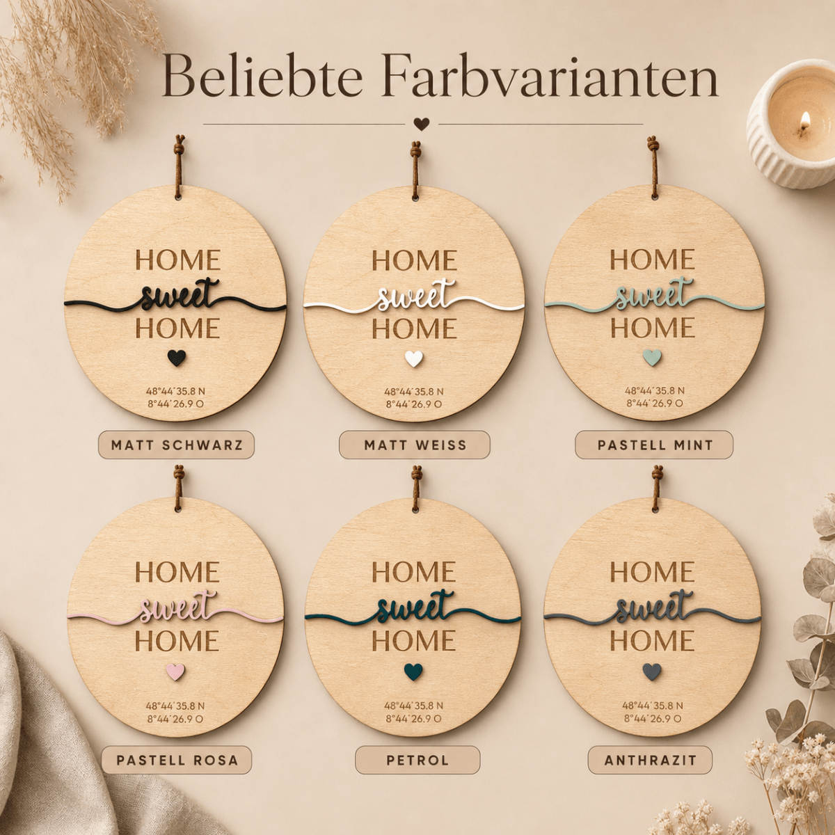 Richtfest Geschenk Türschild mit Koordinaten aus Holz – Detailaufnahme der Kante