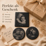 Schiefer Untersetzer mit Foto personalisiert – Gravur vom eigenen Bild | Rund & Quadratisch | Geschenk Jahrestag Hochzeit Geburtstag - LaserArt Germany