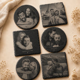 Schiefer Untersetzer mit Foto personalisiert – Gravur vom eigenen Bild | Rund & Quadratisch | Geschenk Jahrestag Hochzeit Geburtstag - LaserArt Germany