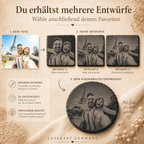 Schiefer Untersetzer mit Foto personalisiert – Detailaufnahme der Fotogravur