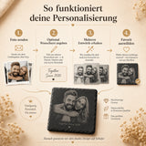 Schiefer Untersetzer mit Foto personalisiert – Gravur vom eigenen Bild | Rund & Quadratisch | Geschenk Jahrestag Hochzeit Geburtstag - LaserArt Germany