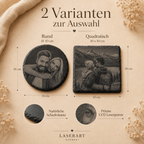 Schiefer Untersetzer mit Foto personalisiert – Detailaufnahme der Gravurtiefe