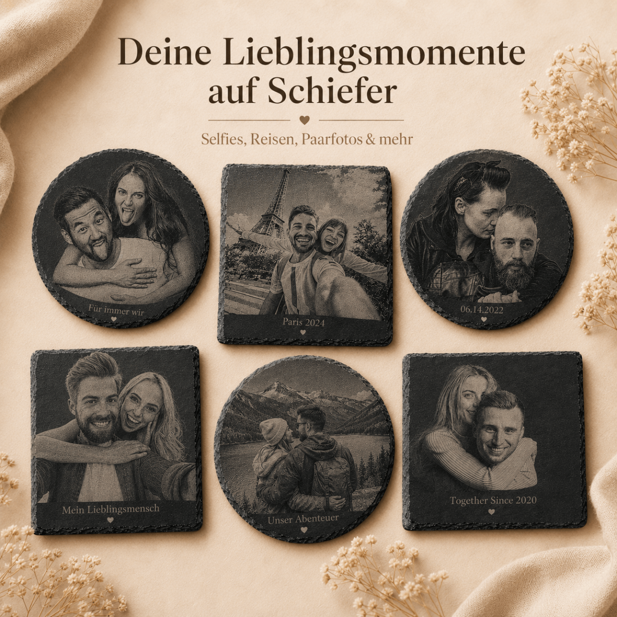 Schiefer Untersetzer mit Foto personalisiert – Runde Variante