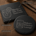 Schiefer Untersetzer personalisiert – Gravur mit Name & Getränkemotiv | 12 Motive | Geschenk Hochzeit Geburtstag Jubiläum - LaserArt Germany