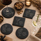 Schiefer Untersetzer personalisiert – Gravur mit Name & Getränkemotiv | 12 Motive | Geschenk Hochzeit Geburtstag Jubiläum - LaserArt Germany