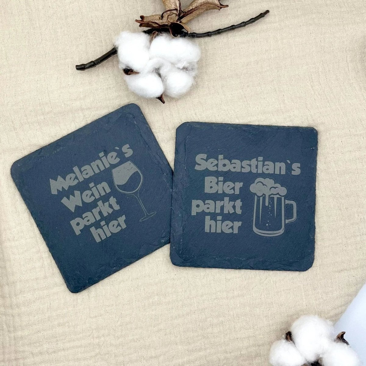 Schiefer Untersetzer personalisiert mit Gravur | Geschenk für Hochzeit, Geburtstag & Jubiläum - LaserArt Germany