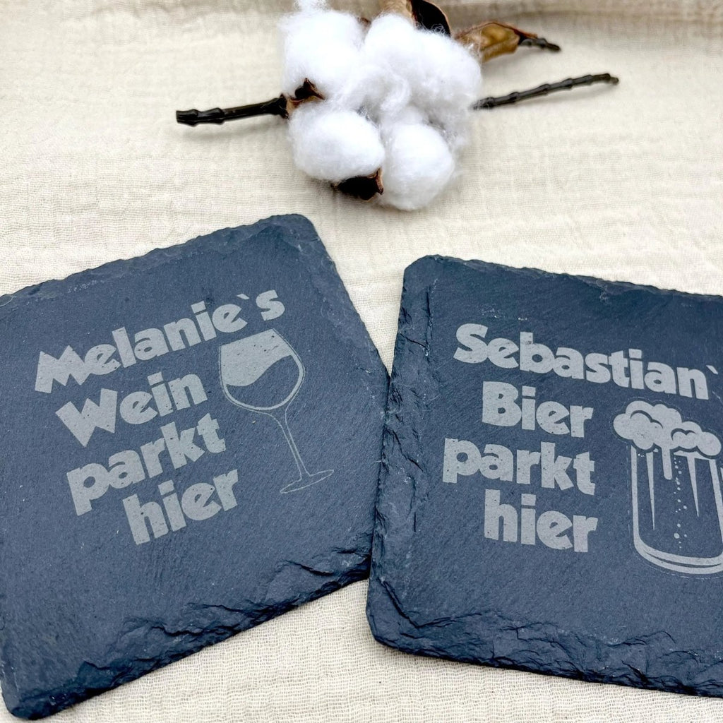 Schiefer Untersetzer personalisiert mit Gravur | Geschenk für Hochzeit, Geburtstag & Jubiläum - LaserArt Germany