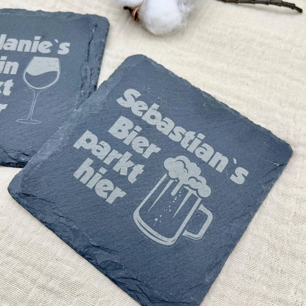 Schiefer Untersetzer personalisiert mit Gravur | Geschenk für Hochzeit, Geburtstag & Jubiläum - LaserArt Germany