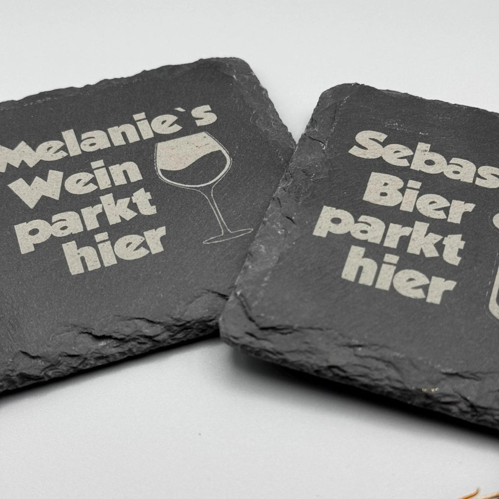 Schiefer Untersetzer personalisiert mit Gravur | Geschenk für Hochzeit, Geburtstag & Jubiläum - LaserArt Germany