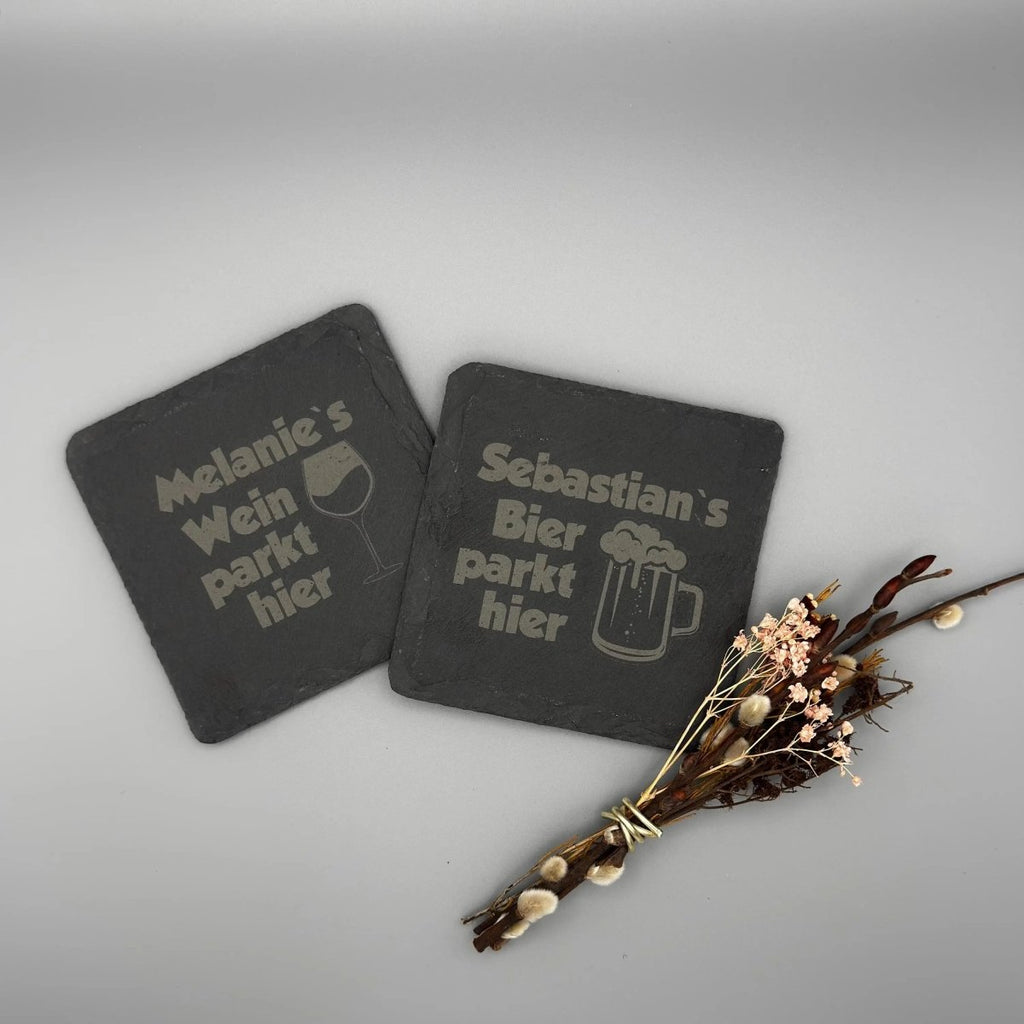 Schiefer Untersetzer personalisiert mit Gravur | Geschenk für Hochzeit, Geburtstag & Jubiläum - LaserArt Germany