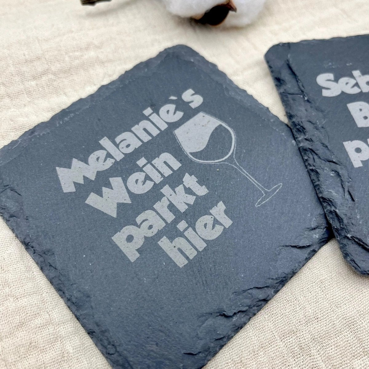 Schiefer Untersetzer personalisiert mit Gravur | Geschenk für Hochzeit, Geburtstag & Jubiläum - LaserArt Germany