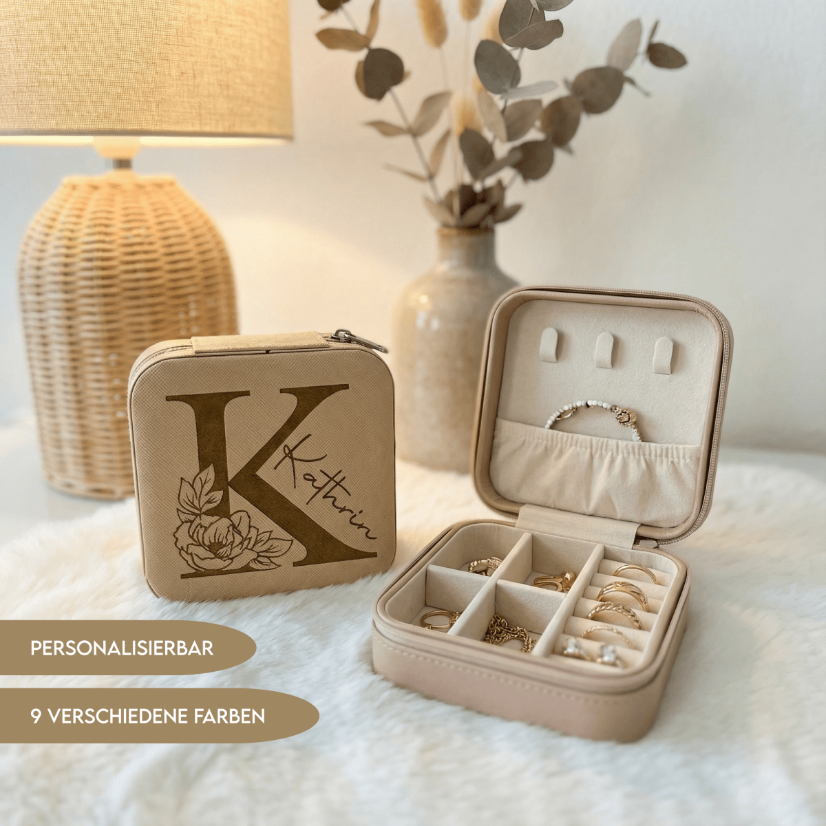 Schmuckbox Monogramm aus Kunstleder personalisiert – Hauptansicht