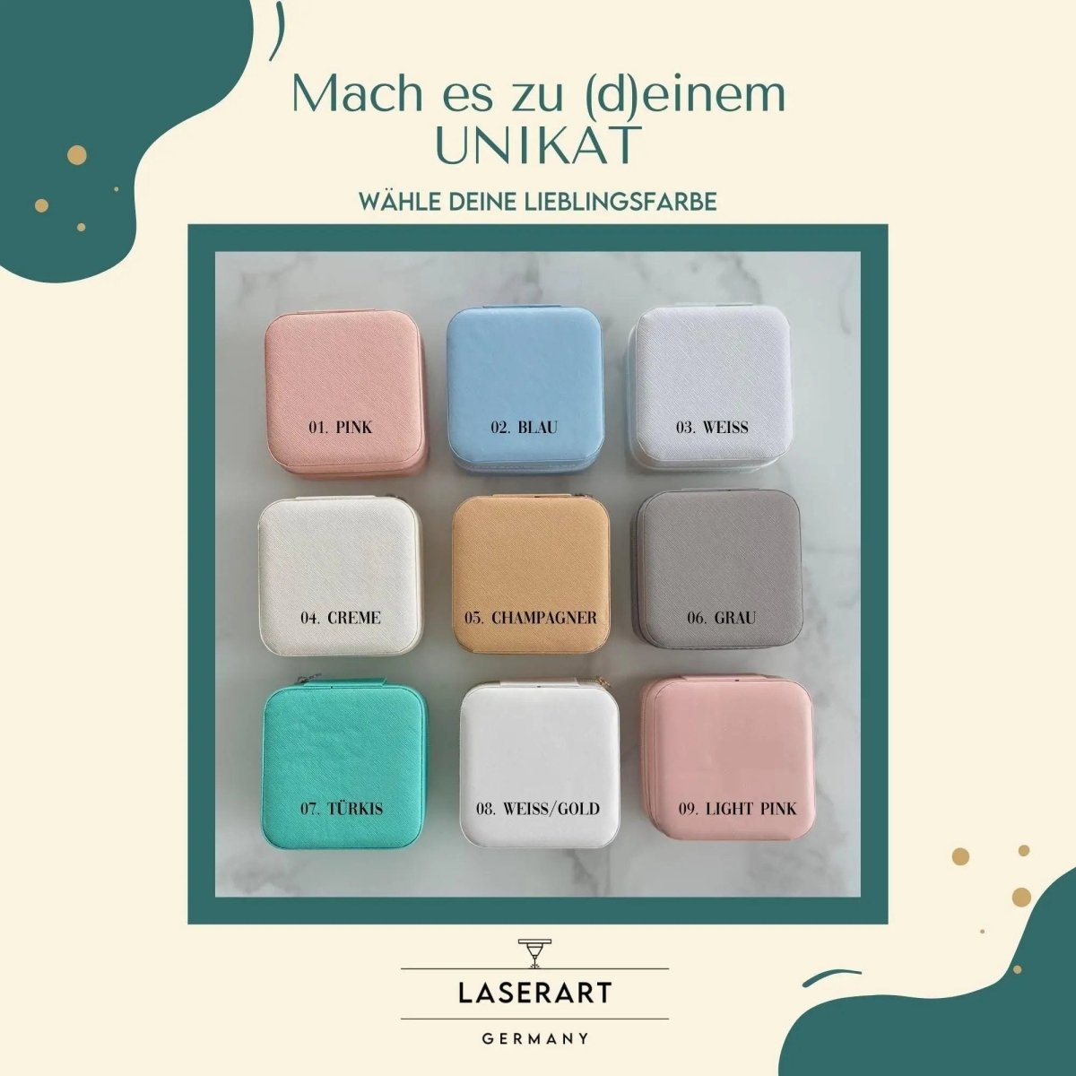 Schmuckbox Monogramm aus Kunstleder personalisiert – Nahaufnahme des Kunstleders