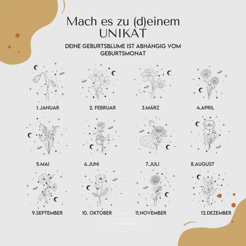 Schmuckkästchen personalisiert mit Sternzeichen, Geburtsblume & Name - LaserArt Germany