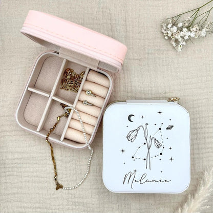 Schmuckkästchen personalisiert mit Sternzeichen, Geburtsblume & Name - LaserArt Germany