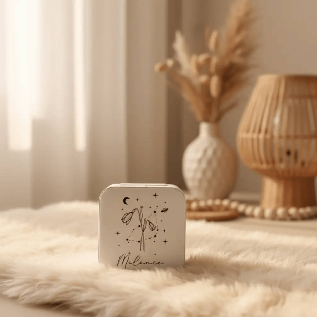 Schmuckkästchen personalisiert mit Sternzeichen, Geburtsblume & Name - LaserArt Germany