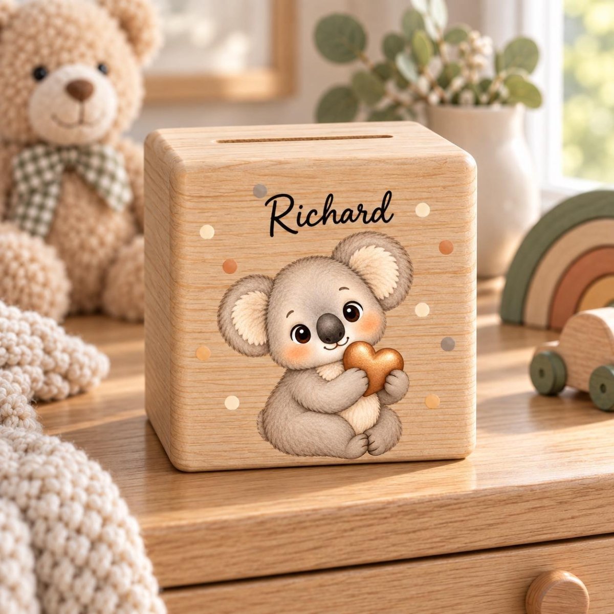 Personalisierte Spardosen als Geschenk verpackt