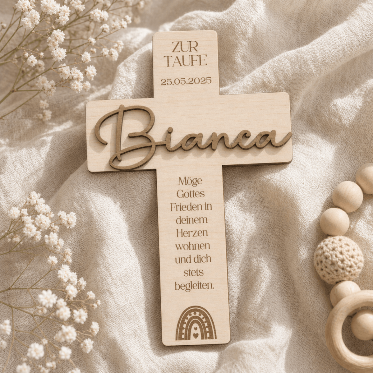 Taufkreuz aus Holz als Geschenk und Erinnerung - LaserArt Germany