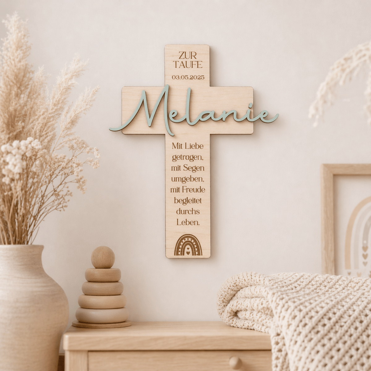 Taufkreuz aus Holz als Geschenk und Erinnerung - LaserArt Germany