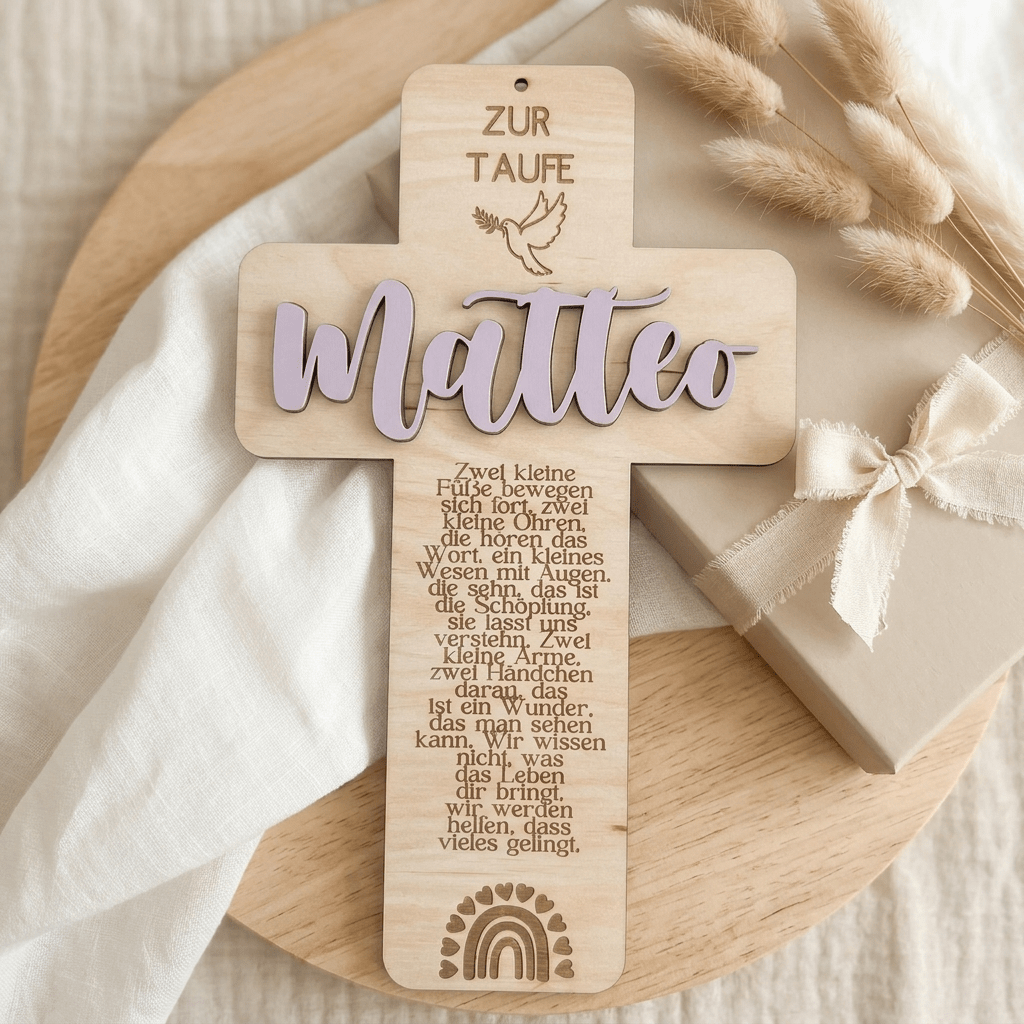 Taufkreuz aus Holz | Geschenk zur Taufe und Geburt - LaserArt Germany