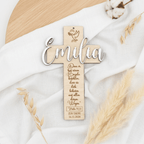 Taufkreuz aus Holz mit Glaubenssymbol | personalisiert - LaserArt Germany