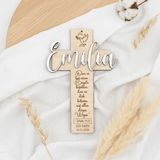 Taufkreuz aus Holz mit Glaubenssymbol | personalisiert - LaserArt Germany