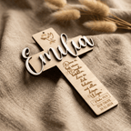 Taufkreuz aus Holz mit Glaubenssymbol | personalisiert - LaserArt Germany