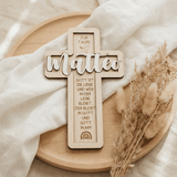 Taufkreuz aus Holz personalisiert – 3D - Rahmen mit Name, Datum & Taufspruch - LaserArt Germany