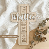 Taufkreuz aus Holz personalisiert – 3D - Rahmen mit Name, Datum & Taufspruch - LaserArt Germany