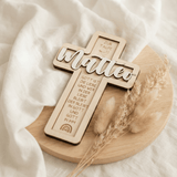 Taufkreuz aus Holz personalisiert – 3D - Rahmen mit Name, Datum & Taufspruch - LaserArt Germany