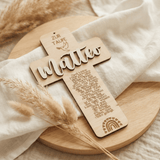 Taufkreuz aus Holz personalisiert – Geschenk zur Taufe, Geburt & Erinnerung - LaserArt Germany