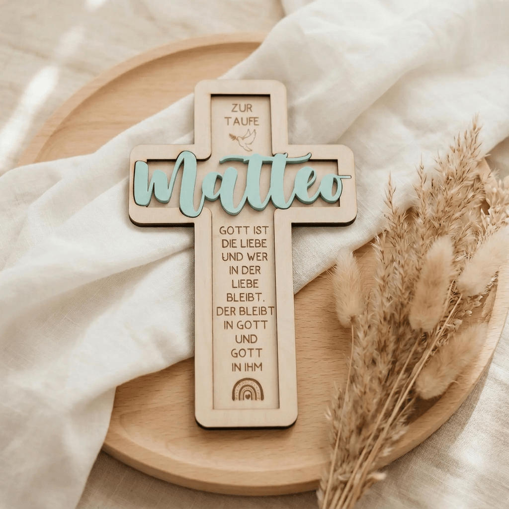 Taufkreuz aus Holz personalisiert | Geschenk zur Taufe - LaserArt Germany