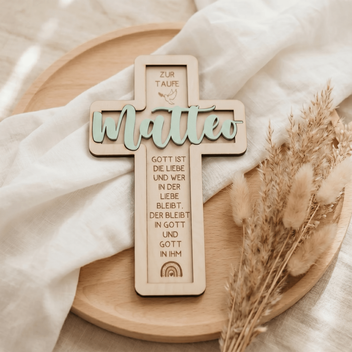 Taufkreuz aus Holz personalisiert | Geschenk zur Taufe - LaserArt Germany