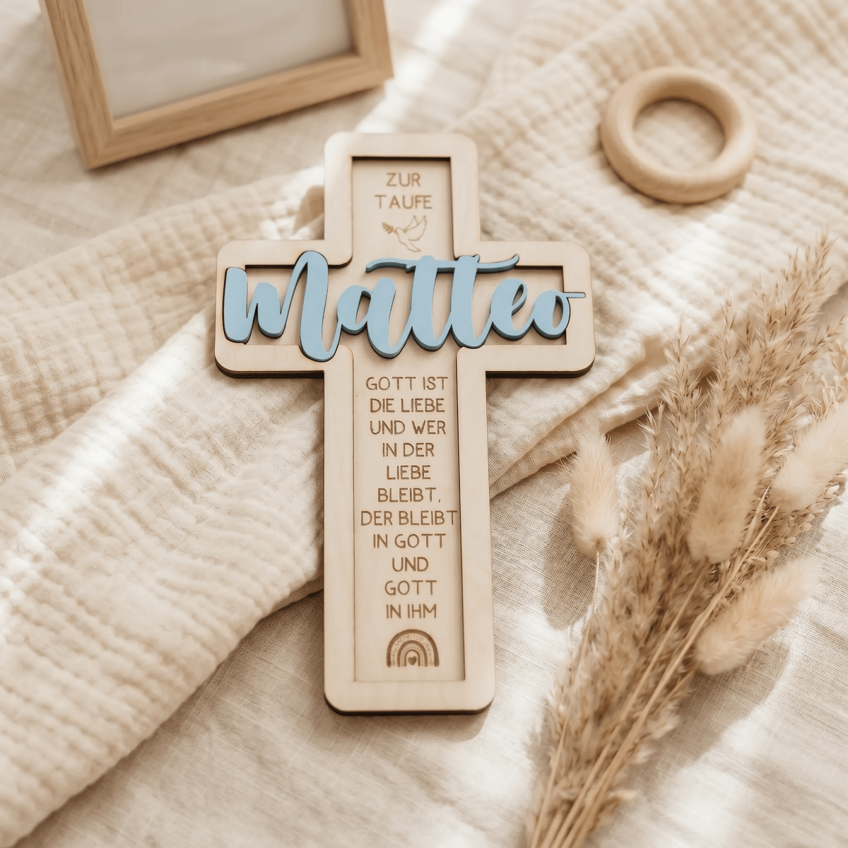 Taufkreuz aus Holz personalisiert | Geschenk zur Taufe - LaserArt Germany