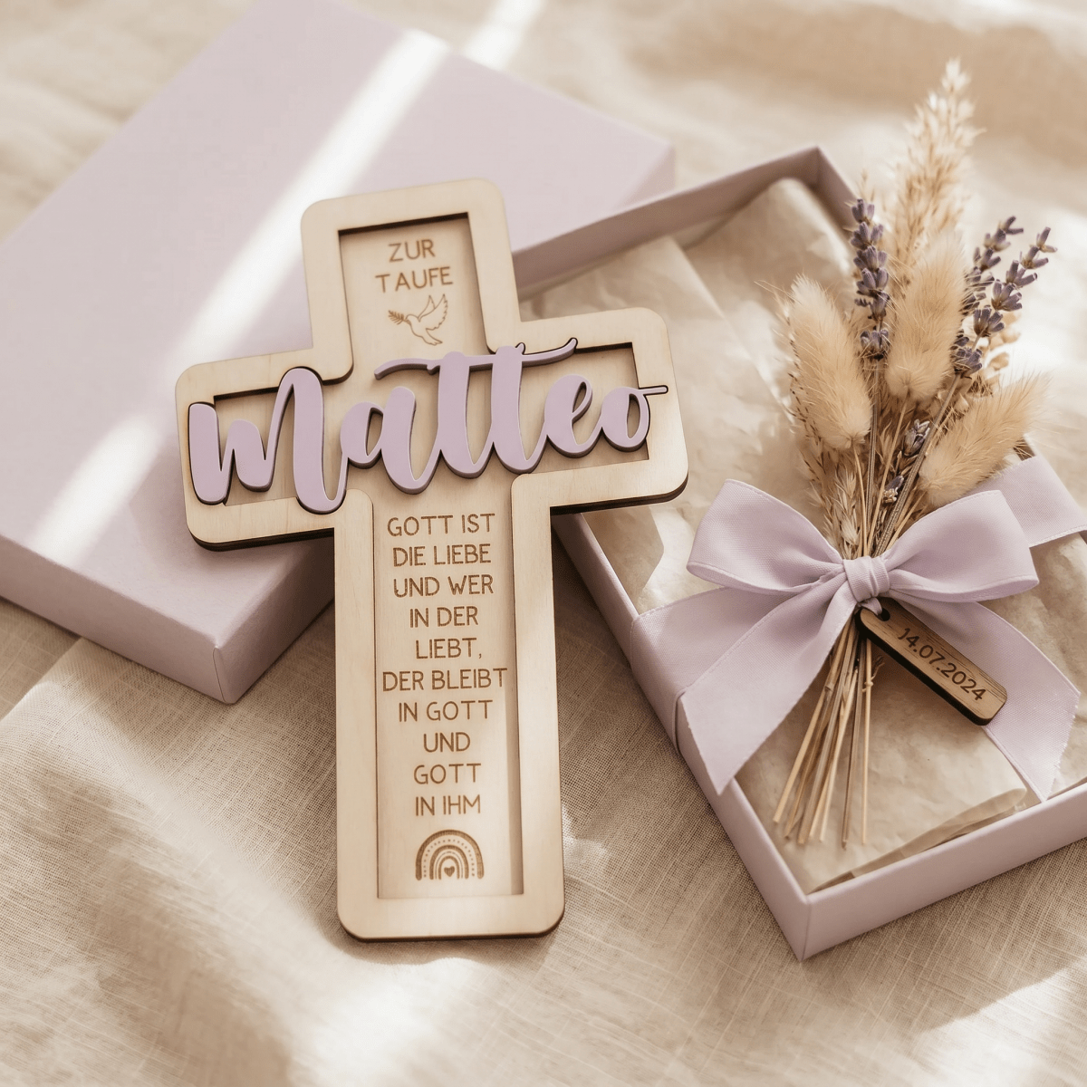 Taufkreuz aus Holz personalisiert | Geschenk zur Taufe - LaserArt Germany