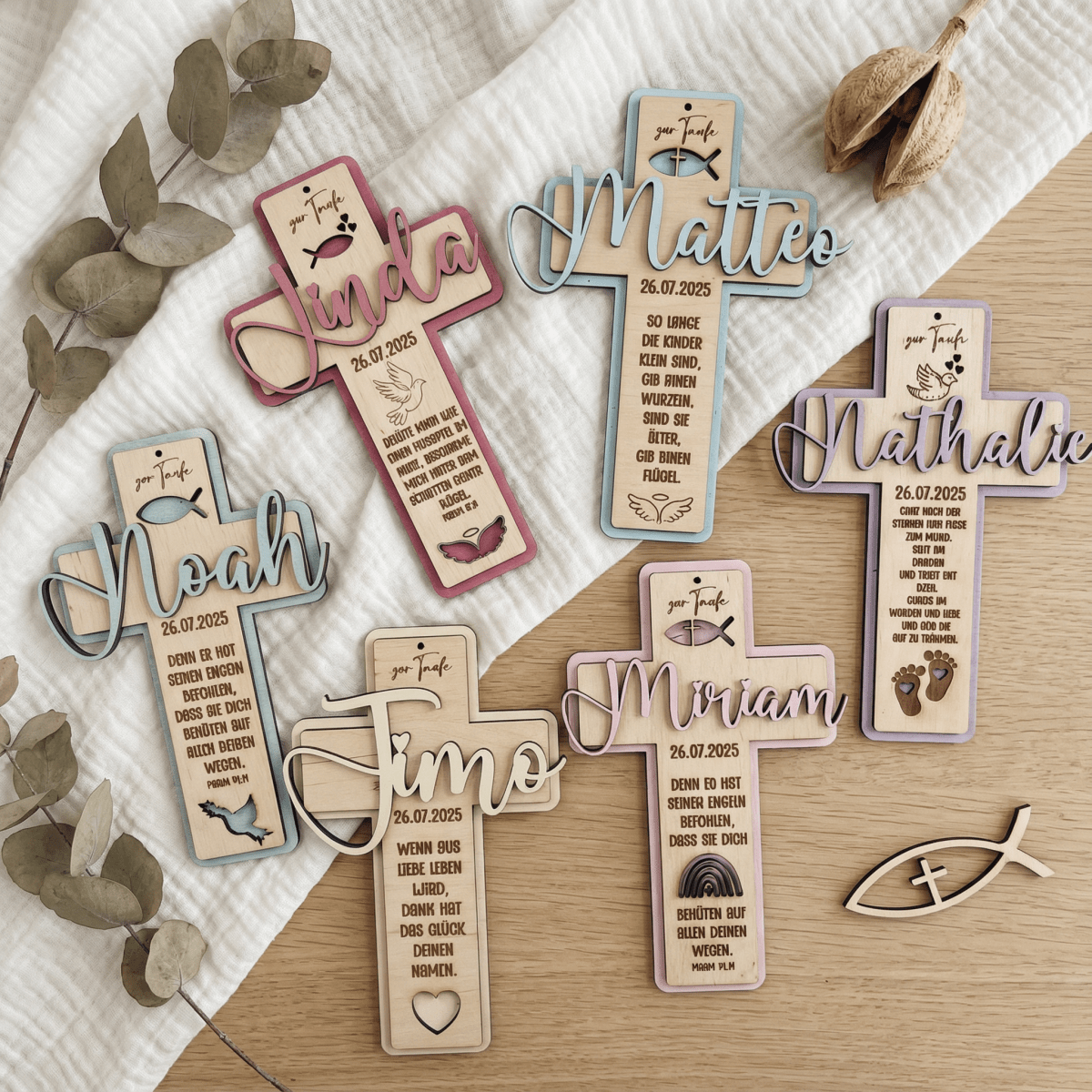Taufkreuz aus Holz personalisiert | Taufgeschenk | Geschenk zur Kommunion & Konfirmation - LaserArt Germany