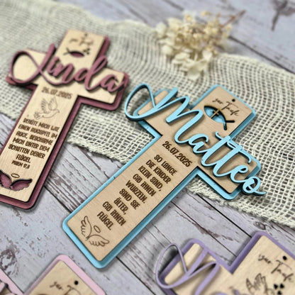 Taufkreuz aus Holz personalisiert | Taufgeschenk | Geschenk zur Kommunion & Konfirmation - LaserArt Germany