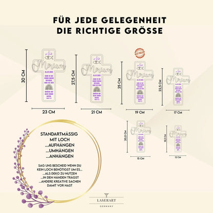 Taufkreuz aus Holz personalisiert | Taufgeschenk | Geschenk zur Kommunion & Konfirmation - LaserArt Germany