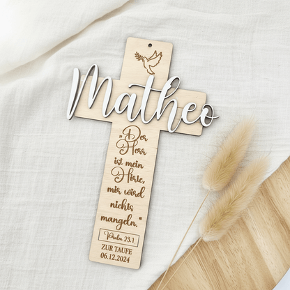 Taufkreuz personalisiert aus Holz – Symbol des Glaubens & Erinnerung - LaserArt Germany