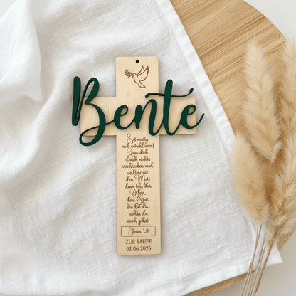 Taufkreuz personalisiert aus Holz – Symbol des Glaubens & Erinnerung - LaserArt Germany