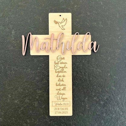 Taufkreuz personalisiert aus Holz – Symbol des Glaubens & Erinnerung - LaserArt Germany