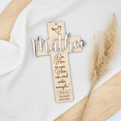 Taufkreuz personalisiert aus Holz – Symbol des Glaubens & Erinnerung - LaserArt Germany