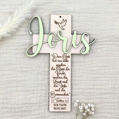 Taufkreuz personalisiert aus Holz – Symbol des Glaubens & Erinnerung - LaserArt Germany