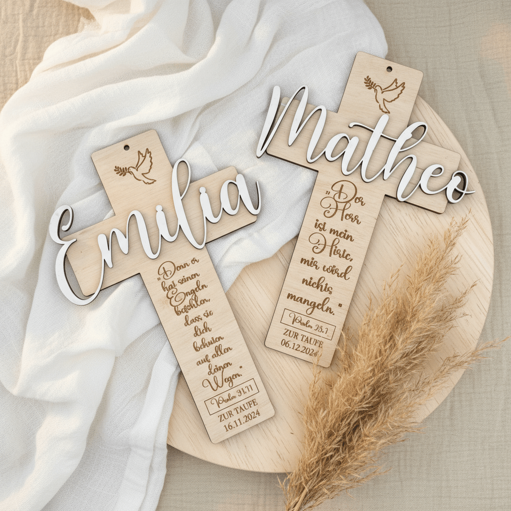 Taufkreuz personalisiert aus Holz – Symbol des Glaubens & Erinnerung