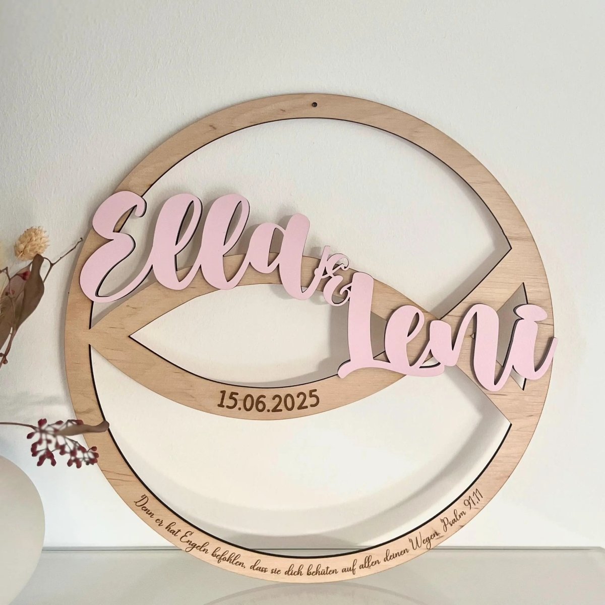 Taufschild aus Holz personalisiert | Geschenk zur Taufe Fischsymbol - LaserArt Germany